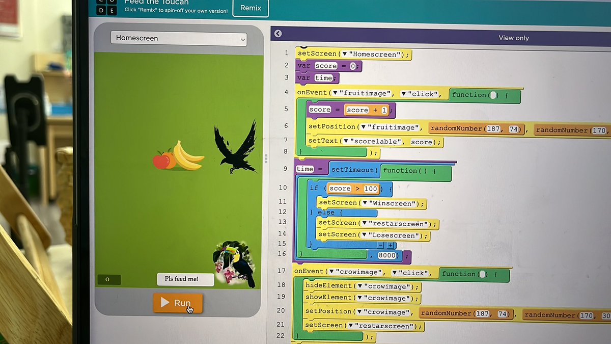 KLASS_Computing's tweet image. Y6 are budding app developers. 📱 Coding in JavaScript block to create fun games such as ‘find the fake rick’, ‘feed the toucan’ & ‘catch the spider’ 👏 #js #applab @codeorg