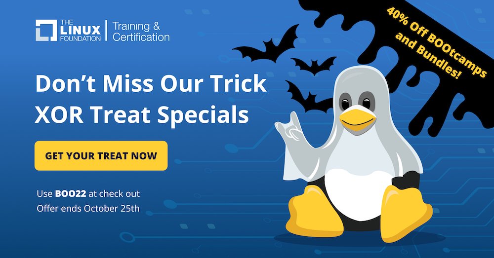 Are you ready to level up? Our BOOtcamps and course bundles include industry-leading knowledge and an opportunity to become certified: 🦇 hubs.la/Q01pXn4b0 40% off BOOtcamps and Bundles! Don't delay - offer ends 10/25/22. #LearnLinux