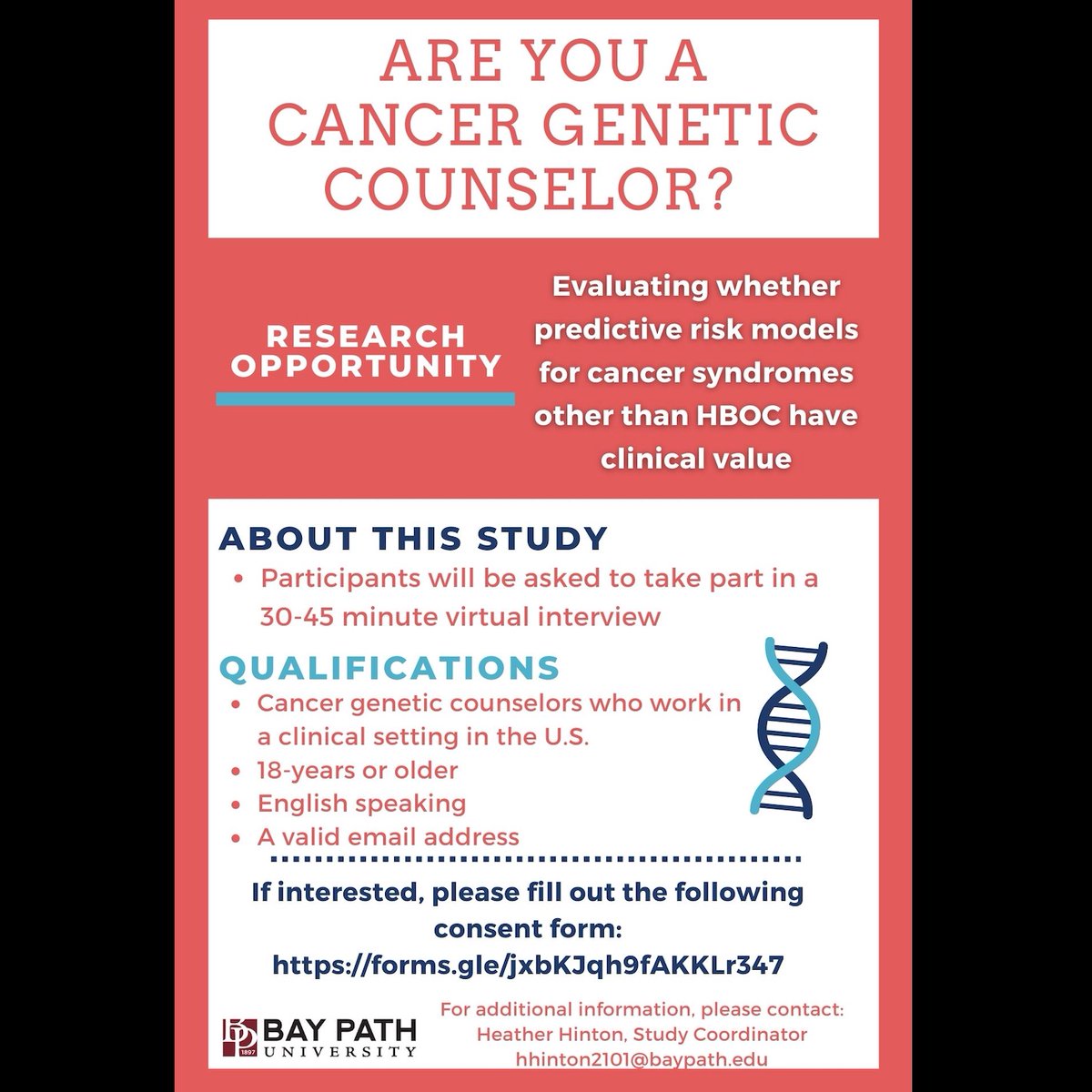 Heather_Hinton_'s tweet photo. Calling cancer genetic counselors! If interested, please fill out this consent form:
https://t.co/RIMVMqppO0
#genechat https://t.co/JDRolaBANL