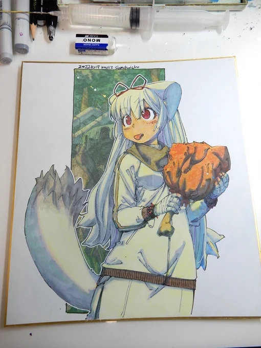 【アナログ1849:オコジョ】冬が明けたらまた会いに来る。#水彩 #色紙 #原画 #オコジョ #アナログ 