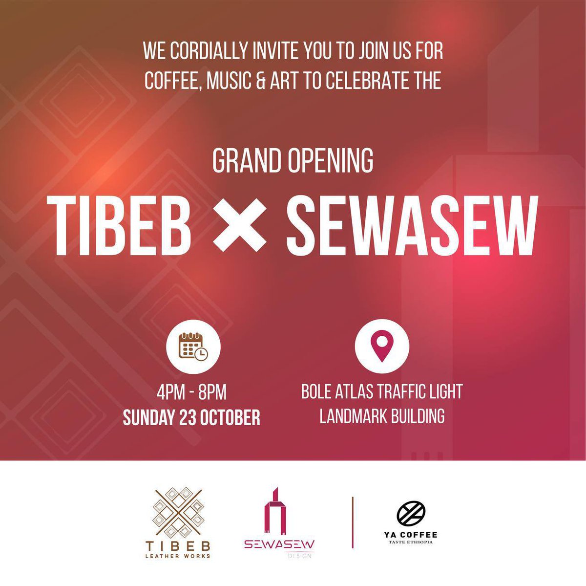 SewasewD's tweet photo. እልል በሉ ሱቅ ከፈትን! 
The big day is here. We will be launching our collab artisan shop with @TibebLeather. And we will have only the best coffee in Addis @Cherish_Addis 
A GIVEAWAY! Quote and retweet this with a #እልልል #buyethiopian to be one of the 3 lucky winners. https://t.co/TqXISxaFu7