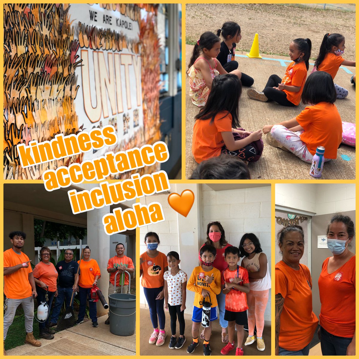 KapoleiElem's tweet photo. Our safe and nurturing environment for ALL with a unity pledge and handprints along with a read aloud at lunch time about acceptance and wearing orange 💕... united through kindness, acceptance, inclusion, and ALOHA! 🐬🧡 #UnityDay2022 
#WeAreKapolei
#HI4PublicEd #ChooseAloha https://t.co/ybkhV6zJrI