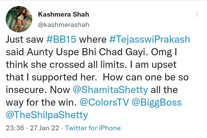 hereforTejRan22's tweet photo. Double standards much Aunty Ji ??? 

#TejasswiPrakash #TejRan @kashmerashah https://t.co/Qfg0dYGPCe