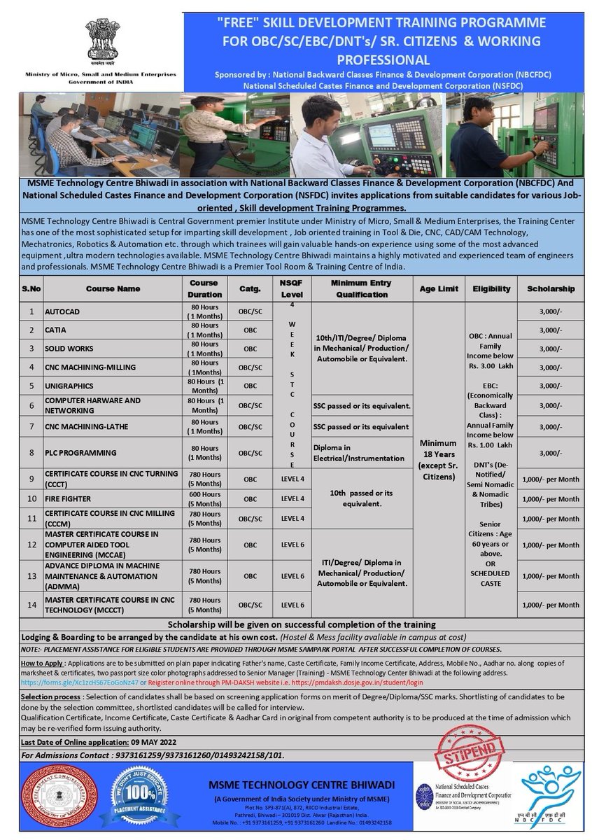 msmetcbhiwadi's tweet image. सीखते समय कमाएं
पी एम दक्ष पंजीकरण लिंक: pmdaksh.dosje.gov.in/student/login
एम एस एम ई पंजीकरण/पूछताछ लिंक: forms.gle/Xc1zcHS67EoGoN…

#earnwhilelearn #msme #students #autocad 
#scsthub #nbcfdc #alwarcity
#Bhiwadi #freetraining #Stipend #job #rajasthan #jaipur #OBC #alwarrajasthan #autocad