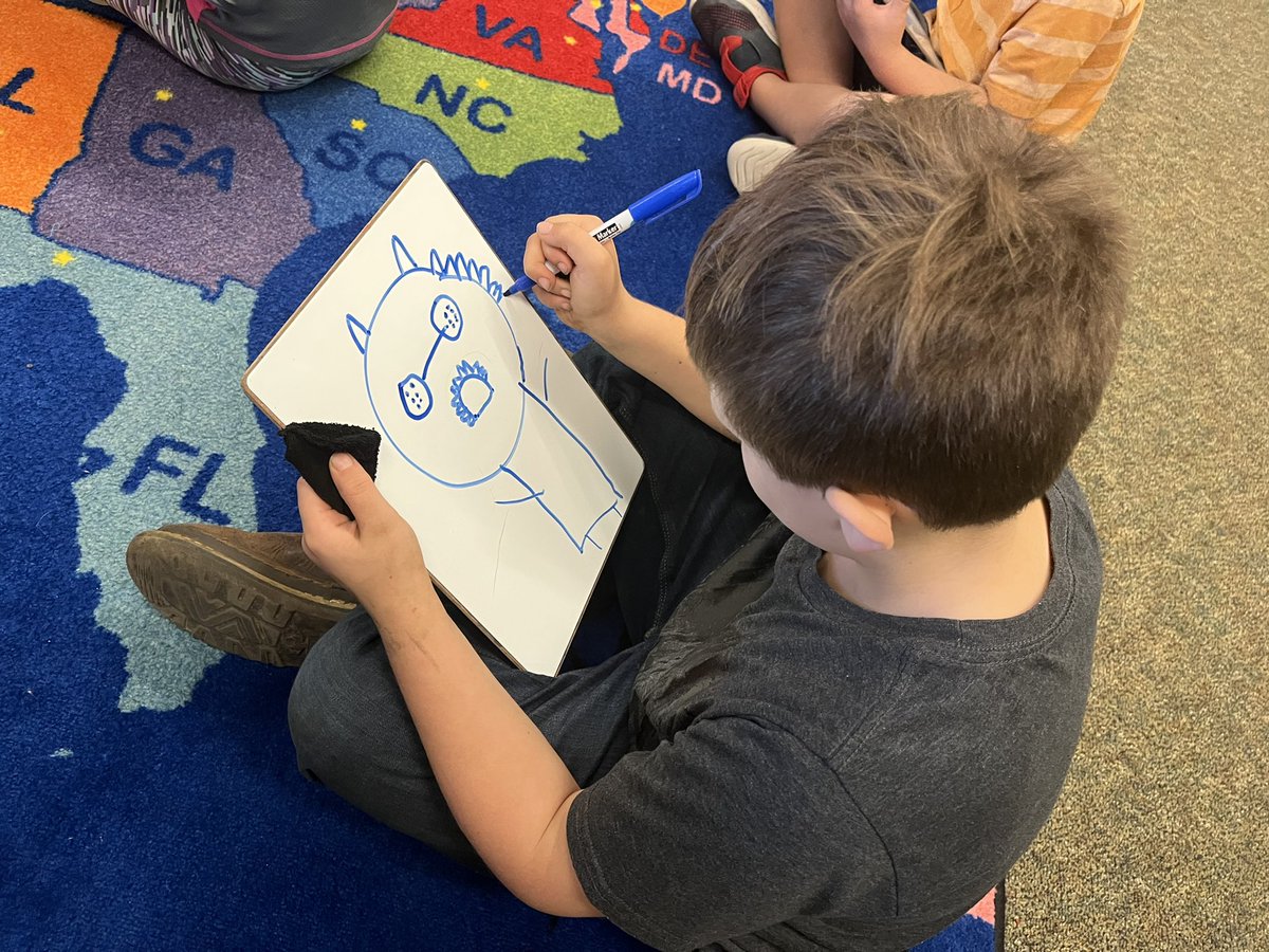 tmlusby's tweet photo. I 💕love 💕first grade drawings! Today they created monsters that they will later write about. #startingwithaplan #addingdetails #workingonadjectives https://t.co/yhPG9DBdUO