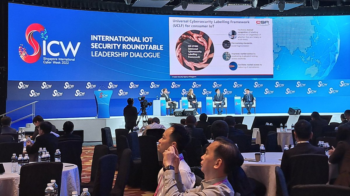 "A labelling scheme enhances consumer awareness &amp; imbues in them a #cybersecurity mindset when purchasing products" - Lim Soon Chia of <a href="/CSAsingapore/">CSA</a> at the International #IoT Security Roundtable at #SICW2022 in #Singapore