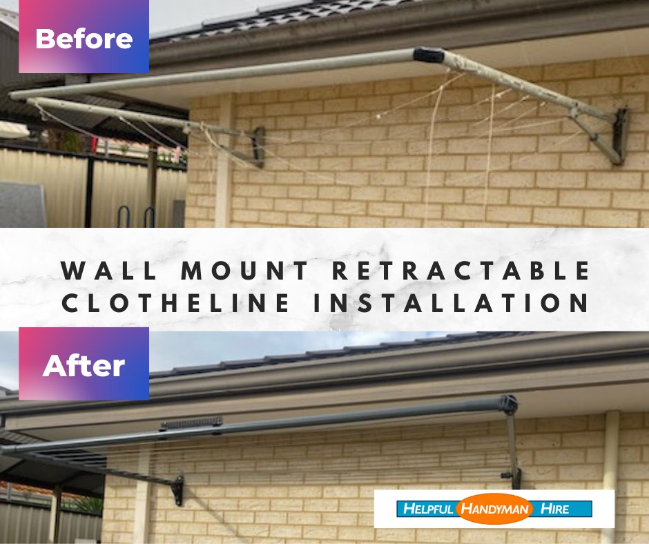 handyman_hire's tweet photo. Need installation on a clothesline dryer rack at your home? Contact Helpful Handyman Hire at (08) 7444 4888 for retractable clothesline installation services near you! Click this link https://t.co/nNLIAWHLjZ
#clothelineinstallation #Wallmountretractableclothesline #handymanperth https://t.co/hmMzKbjEHY
