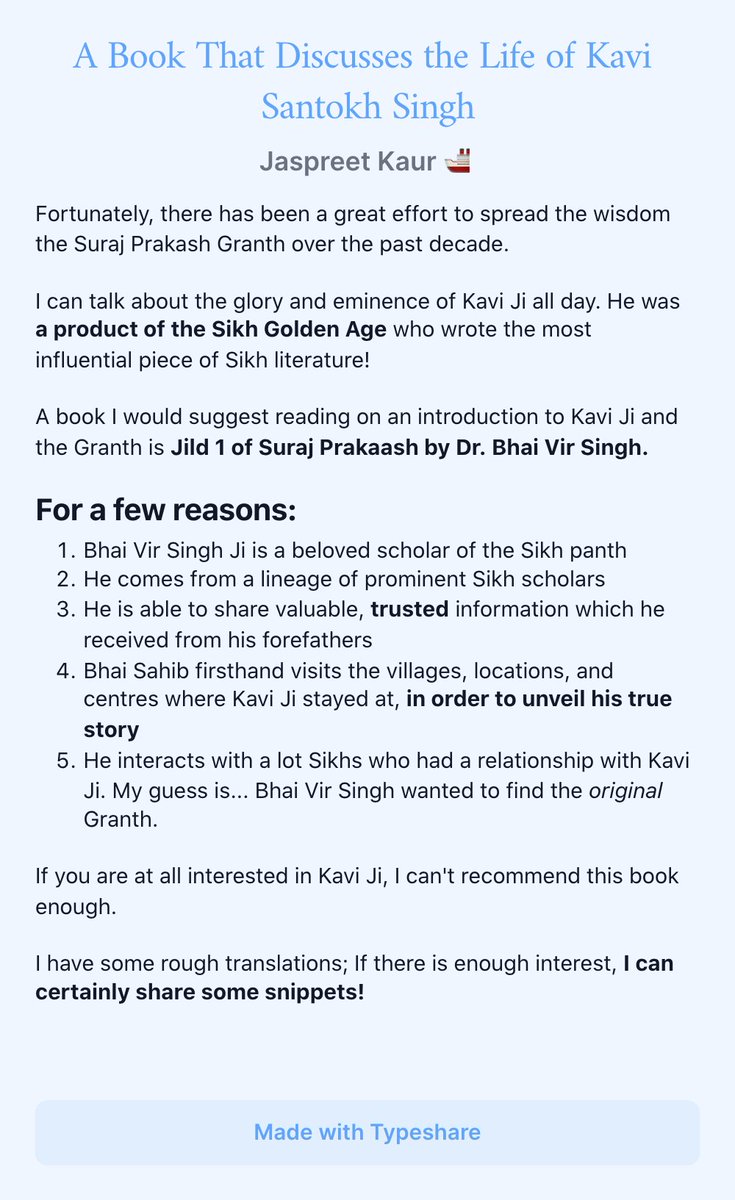 Jaspreet1843's tweet photo. For those who can read Gurmukhi, Jild #1 of #SurajPrakaash (Bhai Vir Singh edition) has an amazing introduction! 

I highly recommend reading it if you want an in depth preface to #KaviSantokhSingh. https://t.co/hOGejFi0yk