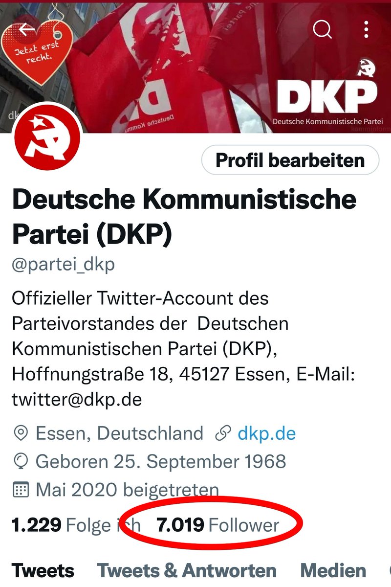 partei_dkp's tweet photo. Wir bedanken uns bei nun über 7.000 Followerinnen &amp; Followern!

Wir werden immer mehr und das ist auch dringend nötig in diesem Land!

Macht mit - bildet Euch - organisiert Euch - Kämpft mit uns für eine gerechte Welt!

https://t.co/NA7lsR0dfm https://t.co/DOjguBsozj