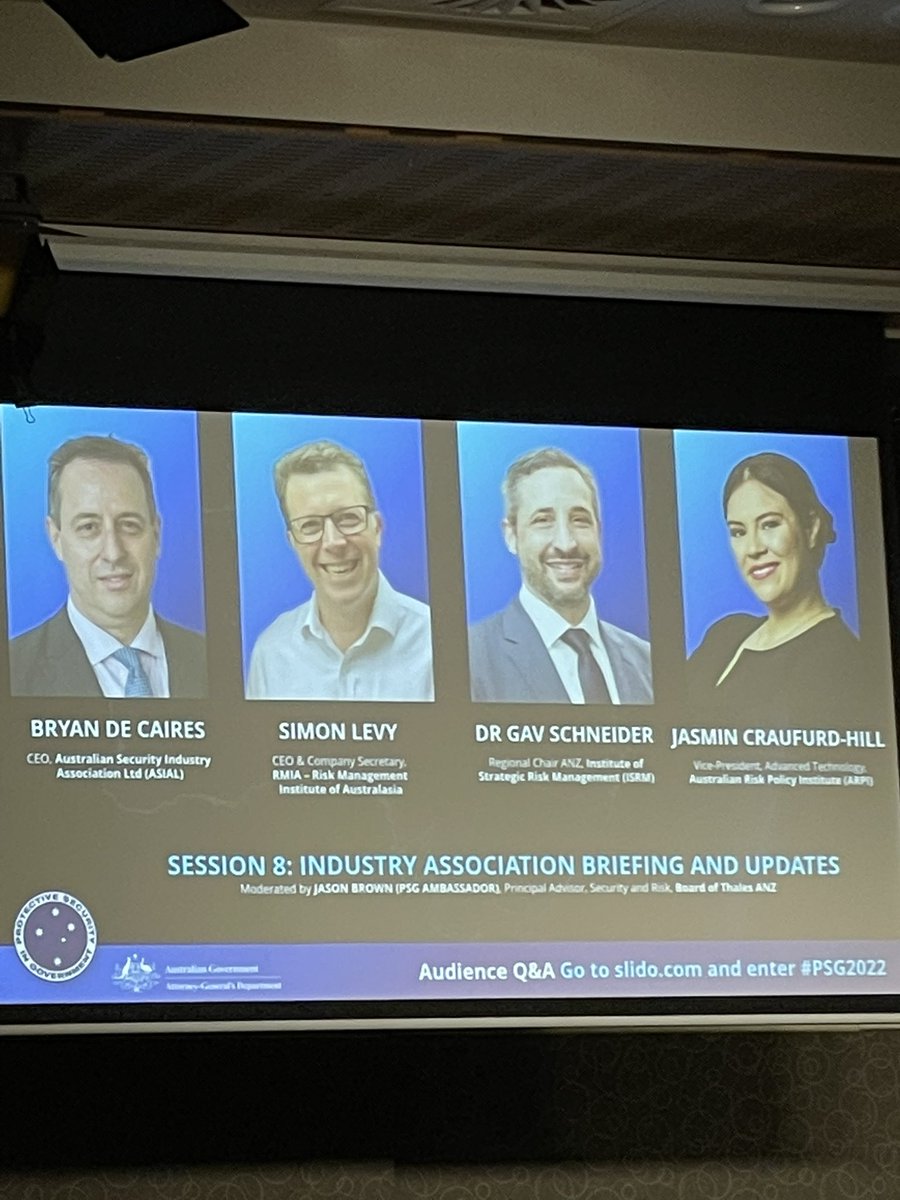psgconference's tweet photo. Key points from Jasmin Craufurd-Hill, Bryan De Caires, Simon Levy and Dr Gav Schneider:
🔵embrace technology
🔵increase cyber literacy
🔵learn from mistakes
🔵create proactive risk responses
🔵widen security perspectives 
#PSG2022 https://t.co/job0LvVo8T
