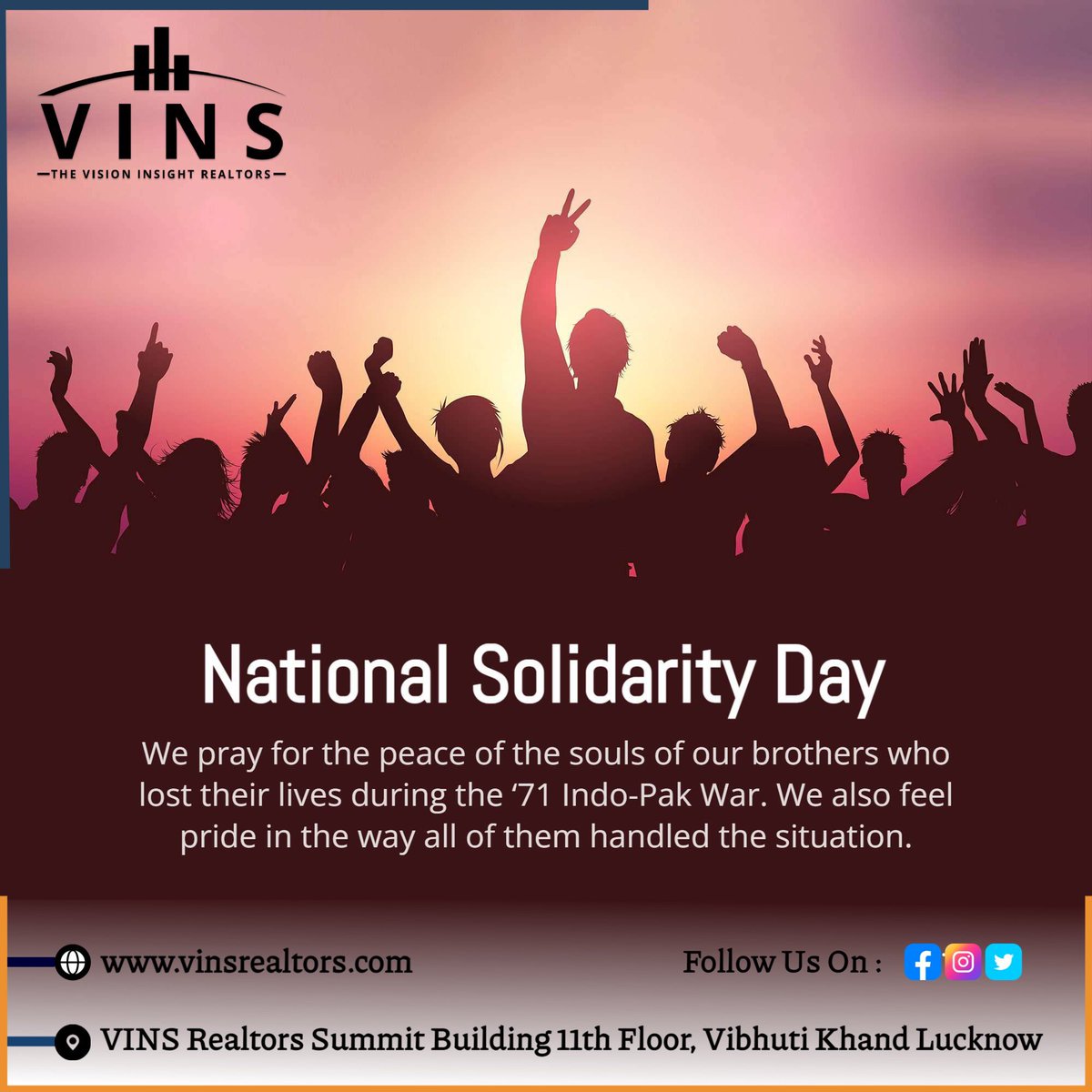 VinsRealtors's tweet photo. On the occasion of International Human Solidarity Day, let us create more awareness about importance of solidarity. Happy International Human Solidarity Day.
#Vinsrealtors
#InternationalSolidarityDay https://t.co/C5329kn3If