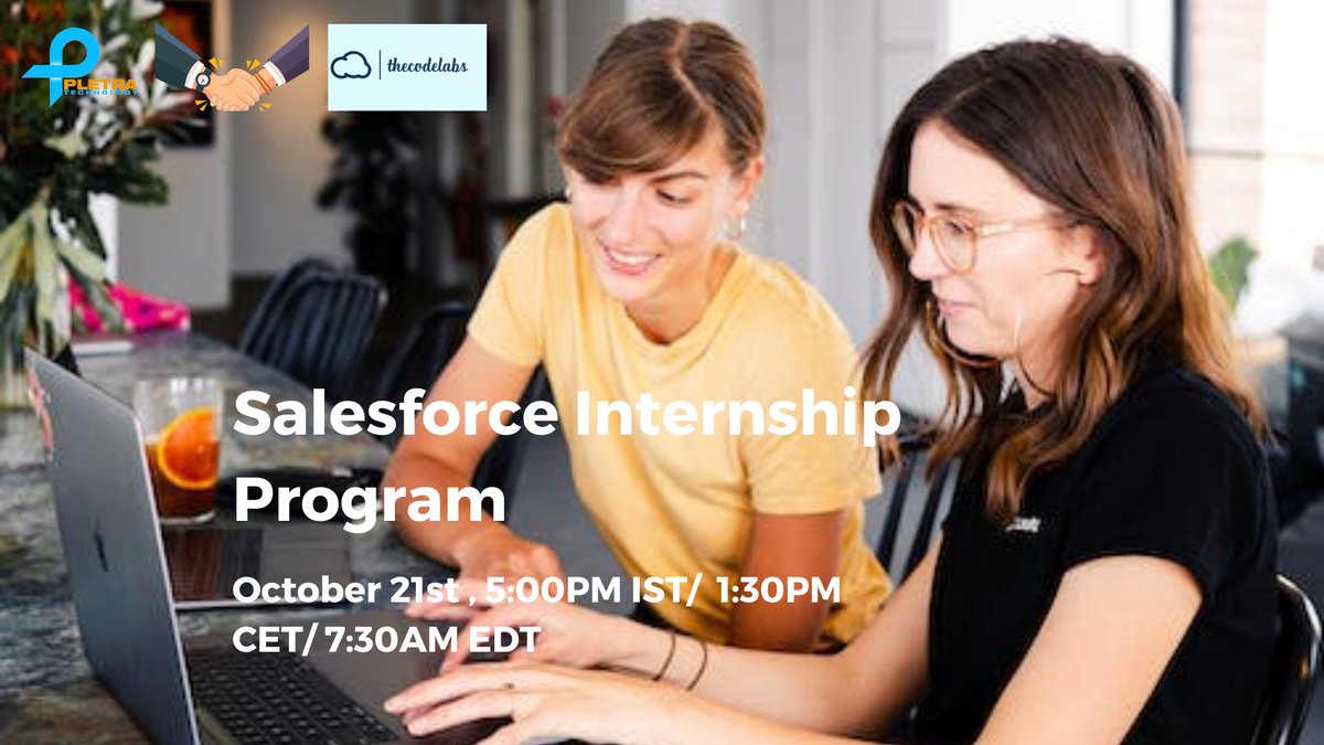 Pletratech1's tweet image. PletraTech proud to collaborate with theCodeLabs to launch an internship program for energetic and talented candidates (2020 pass out onwards Candidates) in partnership with theCodeLabs.

Register here to attend this session bit.ly/3dPk8Vw

#pletra #sfdctraining