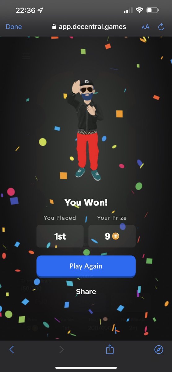 Action shot of my final win for my 2nd pharaoh wearable! Thanks <a href="/DecentralGames/">Decentral Games</a> for a great experience as always. #icepoker #SuperShineWednesday