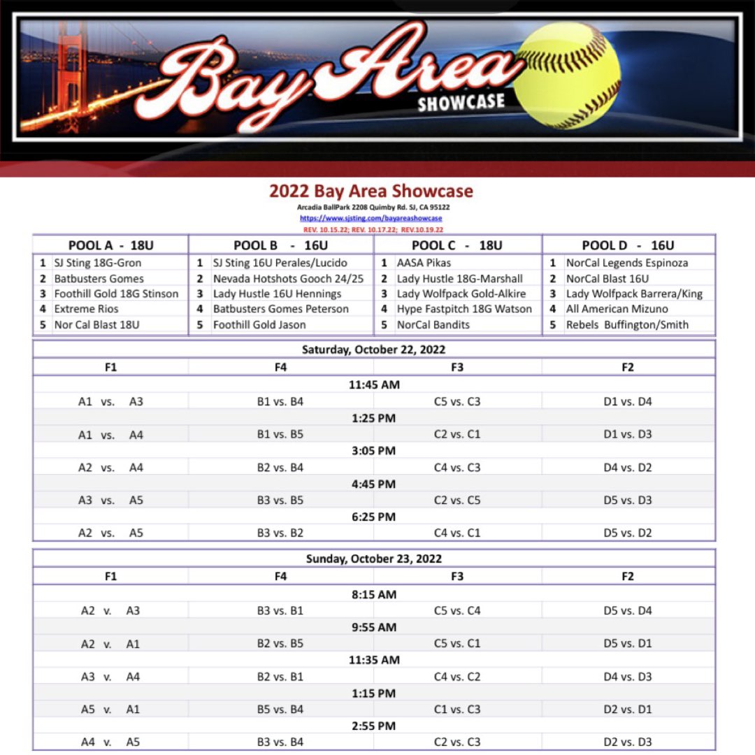AMENDMENT ALERT! Opponents/Times have NOT been changed. Only Field changes… TY for your patience! See you all this Saturday!