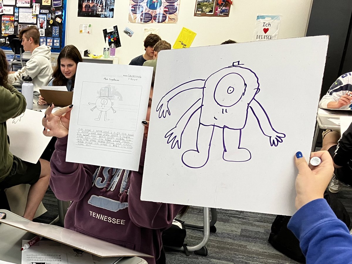 It was a Monster Mash earlier this week in German 2. Students had to describe their monsters to their partners while the partners sketch what they hear. Gut gemacht, Klasse! <a href="/OlatheWl/">Olathe WL</a> <a href="/IntlClub_ONW/">ONW International Club</a>