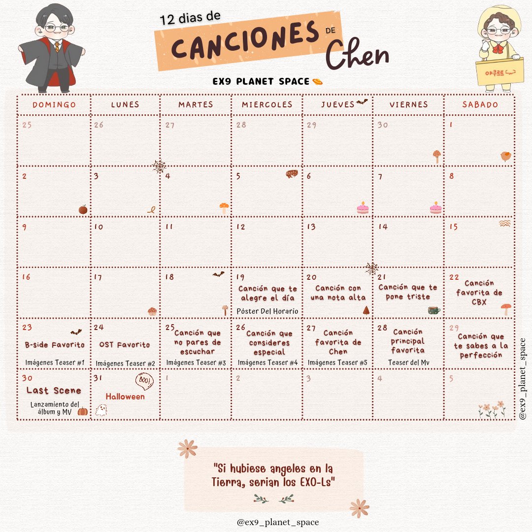 ex9planet_space's tweet photo. Exols 💖 le dejamos este tag de 12 días de Canciones de Chen, a la espera de nuestro Rey Vocal en su próximo regreso en solitario con “Last Scene”!, no se olviden etiquetarnos en nuestras redes sociales! ♡

#첸 #CHEN @weareoneEXO
#CHEN_사라지고있어
#CHEN_사라지고있어_LastScene https://t.co/BTU1FGtWMO