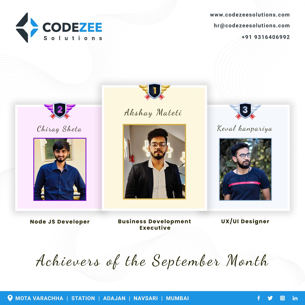 CodezeeSolution's tweet photo. Congrats on your outstanding work. We are continually impressed by the results you produce! You play a crucial role in our team and the company's success.
#employofthemonth #celebrations #proud #Septembermonth #uiuxdesigner #bde #nodejs #success #suratithub #codezeesolutions https://t.co/NRvAVPsISy