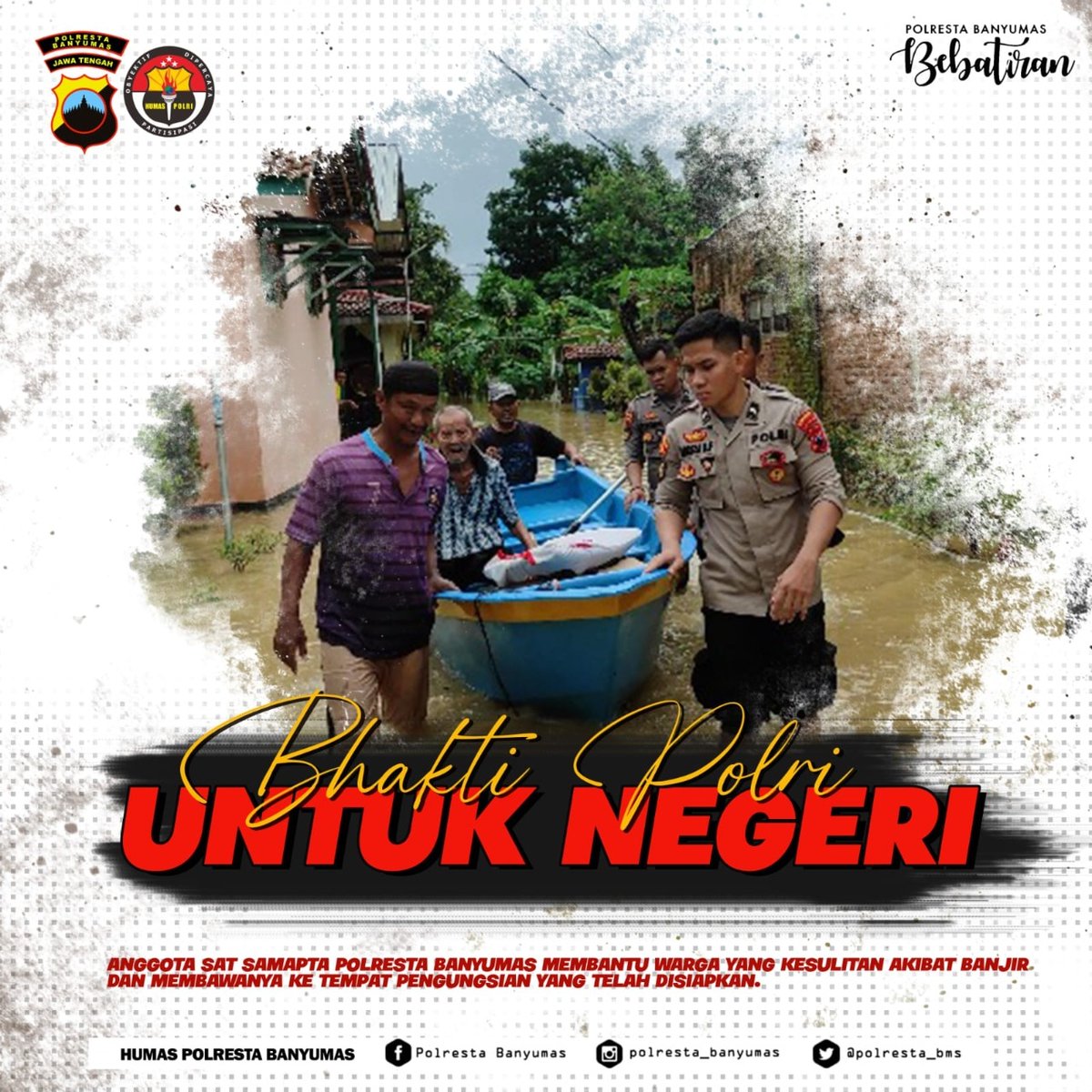 hendry_0904's tweet photo. Bhakti Polri untuk Negeri, Samapta Polresta Banyumas Evakuasi Warga akibat banjir ke tempat pengungsian yang telah disediakan

@kapolresta_banyumas 
@humas_poldajateng 
@divisihumaspolri 

#polritanggapbencana 
#polrestabanyumasbebatiran https://t.co/3Gg3PYskep
