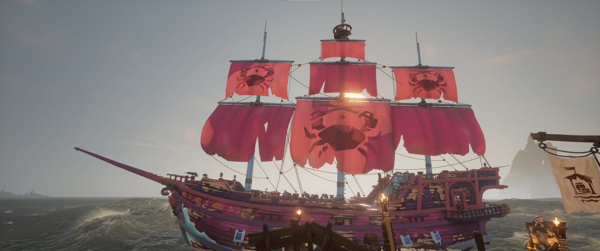 admiral_boxer's tweet photo. The crabby crew of the Claw and Order sailed under the banner of Athena's Fortune and friendship with the surface dwellers. (w/ @sakko303 and @Barcelo98SoT) #SeaofThieves #BrimstoneHillFleet #ClackClack https://t.co/JT1rtF5Bvn