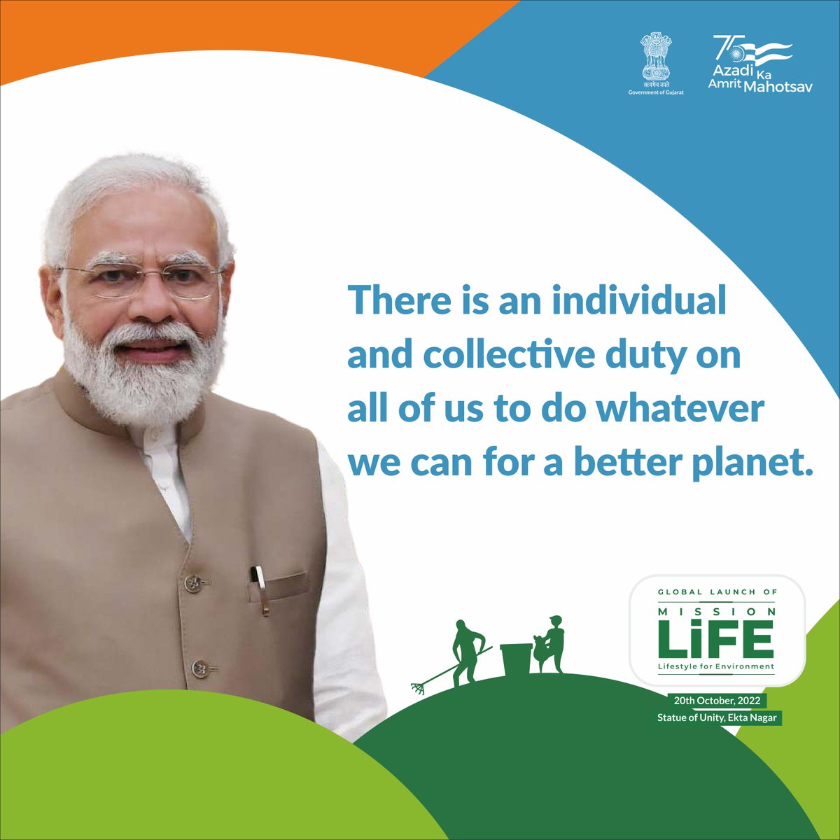 'There is an individual and collective duty on all of us to do whatever we can for better planet.' Honourable Prime Minister of India @narendramodi will be launching Mission #LiFE today at @souindia in presence of @UN Secretary General @antonioguterres. #LiFE #Gujarat