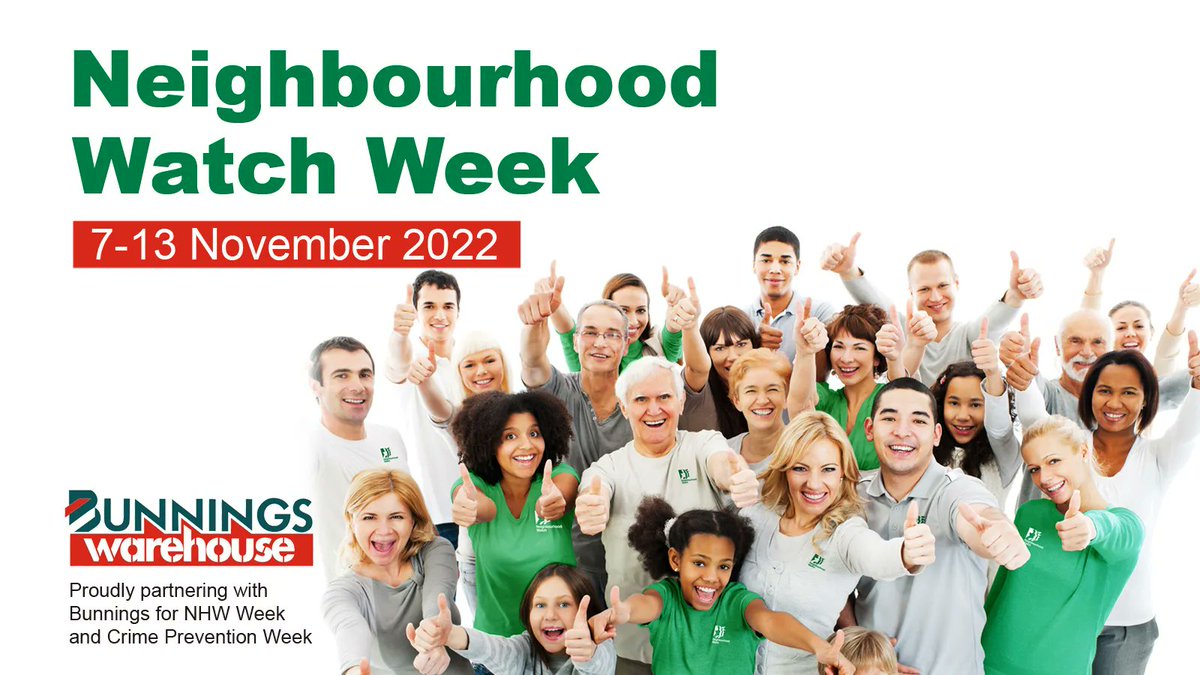 NHWAustralasia's tweet photo. NHW Week is fast approaching!
It's 7-13 Nov this year so plan your events to make the most of this great opportunity to promote the benefits of Neighbourhood Watch.
Book a BBQ, promotions table, or event at your local @Bunnings now.
#nhwweek #nhwweek2022 #nhwa #crimeprevention https://t.co/DsyoEeLAQV