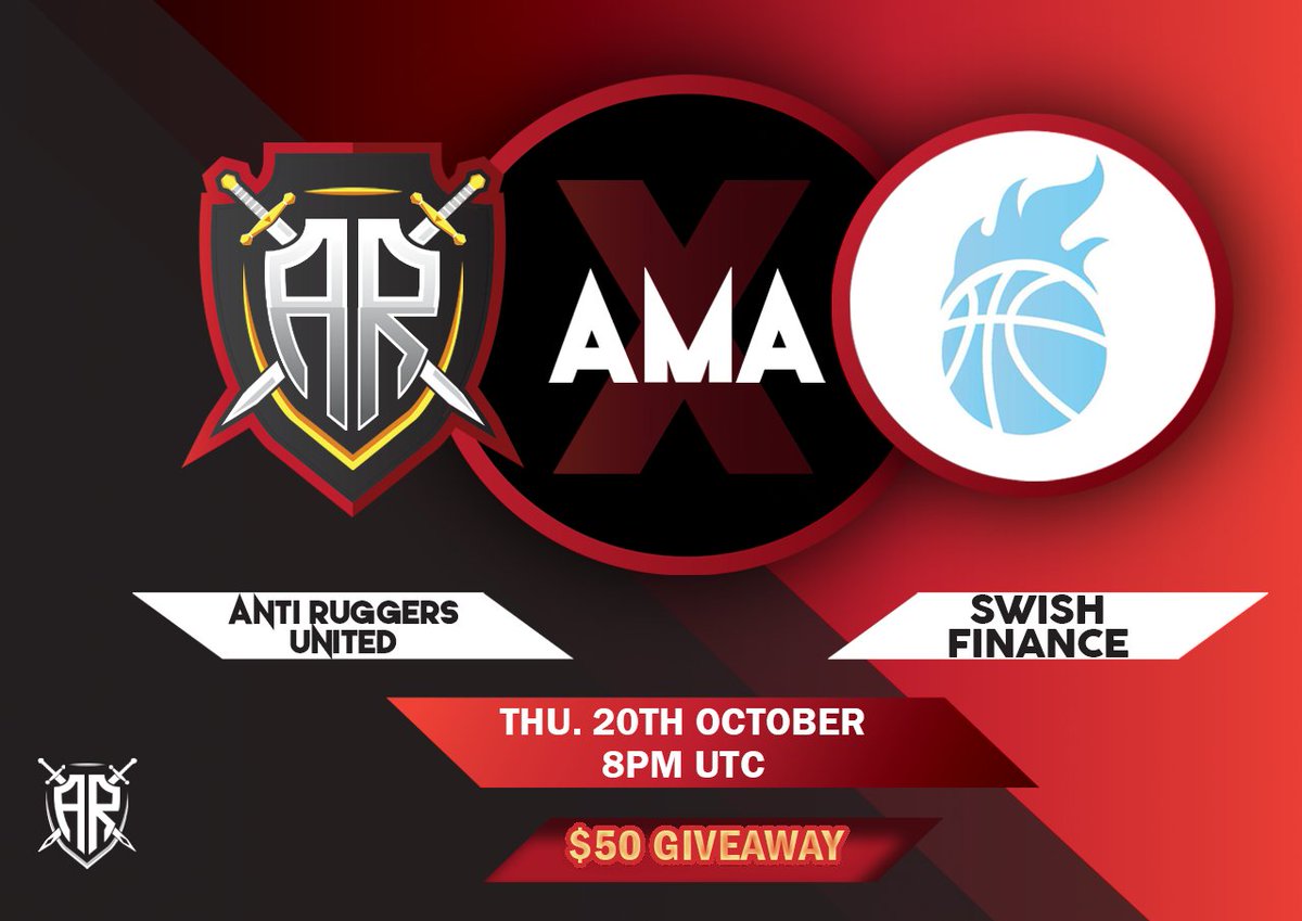 AntiRuggers's tweet photo. Anti Ruggers United is pleased to bring you another AMA!
Where: https://t.co/KcOqBBmGMM
Project: Swish Finance
TG: https://t.co/EGgQGwX5UK
Website: https://t.co/VFw1Pa7XLv
Time: Thursday, 10/20/2022 at 8:00PM UTC
Join the AMA for a chance to win $50 BUSD!
#UnbottedAMA #BSC https://t.co/8oBQ2Q0UbM