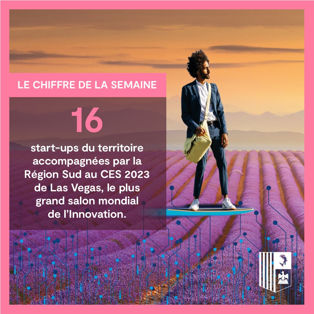MaRegionSud's tweet photo. Le chiffre de la semaine ! 
16… Comme le nombre de startups du territoire accompagnés par la #regionsud au #CES2023 🚀
👉🏻 https://t.co/YjcHFuIbG4 https://t.co/daNTaRgbZU