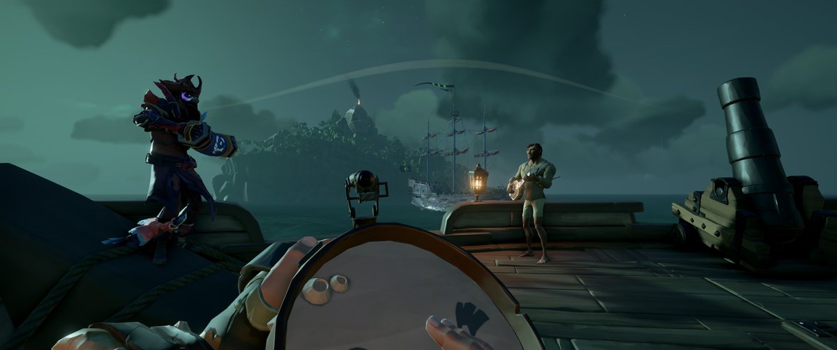 admiral_boxer's tweet photo. The crabby crew of the Claw and Order sailed under the banner of Athena's Fortune and friendship with the surface dwellers. (w/ @sakko303 and @Barcelo98SoT) #SeaofThieves #BrimstoneHillFleet #ClackClack https://t.co/JT1rtF5Bvn