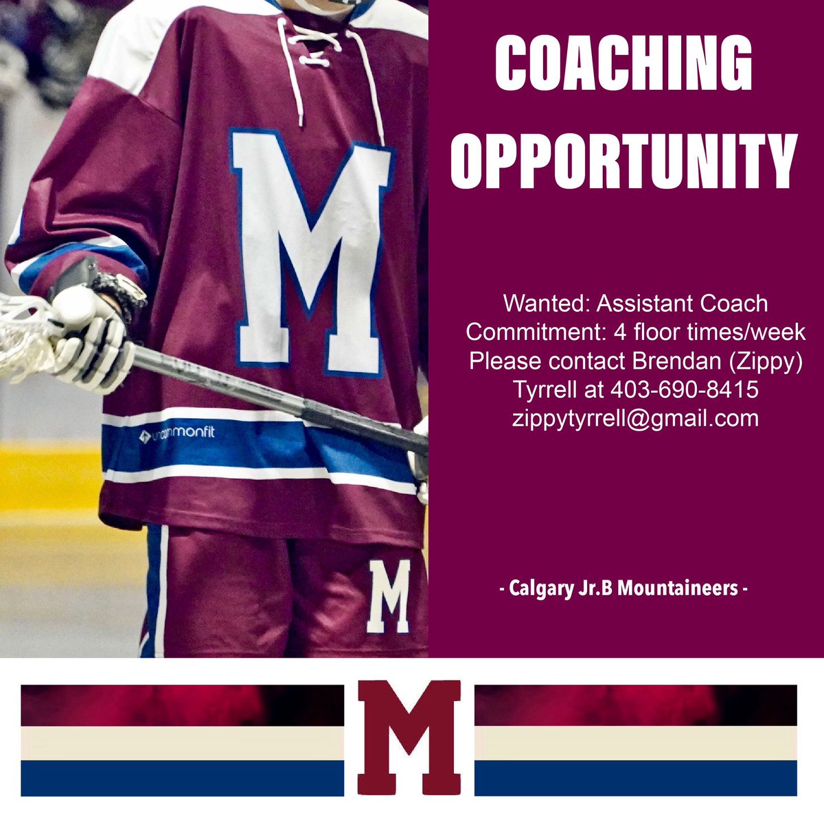 JrBMountaineers's tweet photo. 🚨Coaching Opportunity 🚨
🔵 Wanted: Assistant Coach
🔵 Commitment: 4 floor times a week
🔵Contact Brendan (Zippy) Tyrrell
📞403-690-8415 zippytyrrell@gmail.com
#Mountaineerslacrosse #coachinglife #opportunity #RMLL #JrBTier1 https://t.co/ckUjNlz7p4