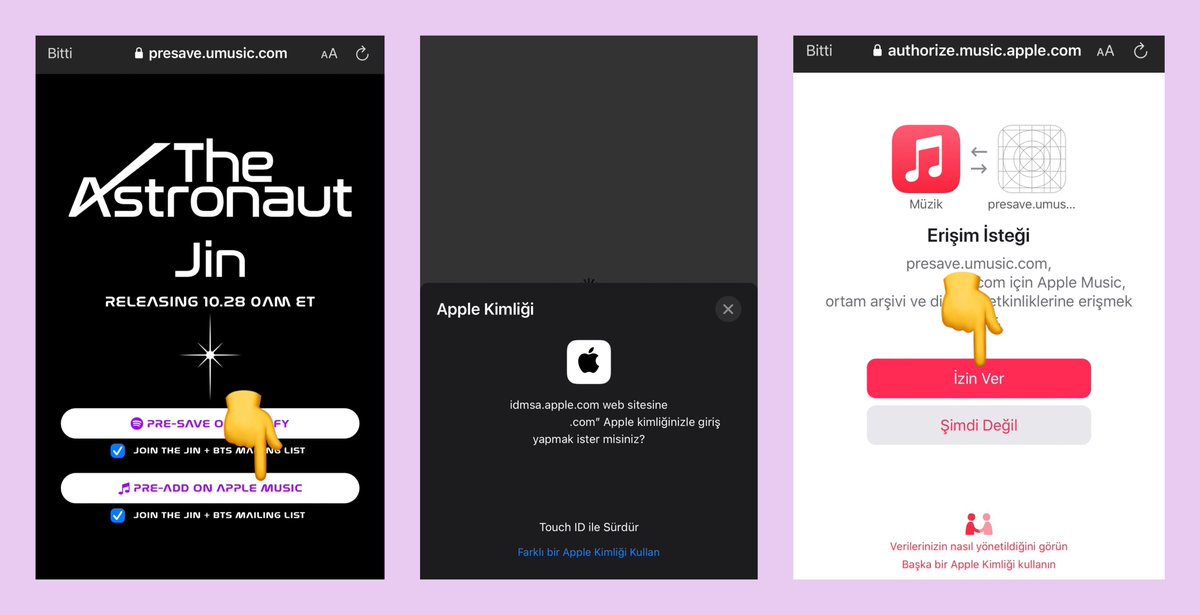 #TheAstronaut için Apple Music ve Spotify’da ön kayıt/ ön ekleme yapın Army!

Ön kayıt/ Ön ekleme: presave.umusic.com/jin-the-astron…

-Linke tıklayın
-Çıkan formu onaylayın
-Ön kayıt işleminiz tamamlanmıştır

🗓: 28 Ekim 2022 - 07:00 (TSİ)