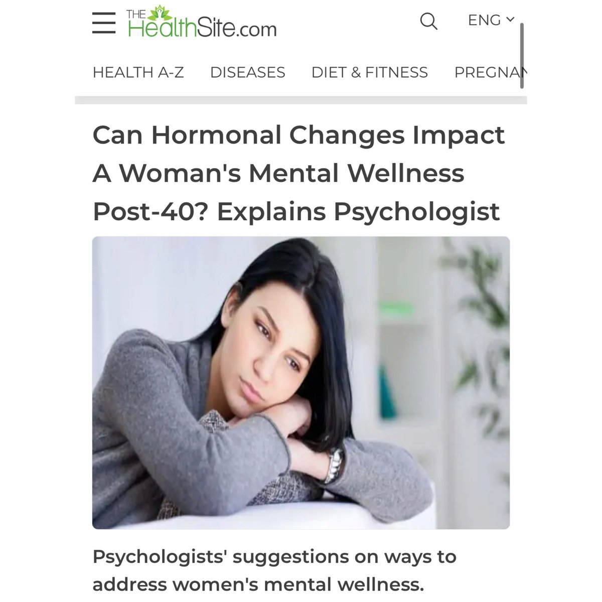 SRubiyana's tweet photo. My article for The healthSite.come on “Can Hormonal Changes Impact A Woman's Mental Wellness Post-40? Explains Psychologist”, 19.10.2022.
#womenmentalhealth #womenmentalhealthawareness #hormones #hormonalimbalance #pregnancy #menopause #pms #pmsproblems #pmdd #pmddawareness https://t.co/PWLEERmC4R