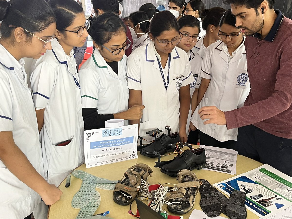 ASHUTOS10023714's tweet photo. Glimpses of our products (Wearable gait analysis system) exhibition during Annual Reseach Day at AIIMS New Delhi. Team: Mr. Rohan Khatavkar  Priyanka Bhat Deepak Joshi 
#aiimsresearchday
#gaitanalysis #medicaltechnology  #biomedicalengineering #aiimsdelhi  #iitdelhi https://t.co/Ix3MitfnIc