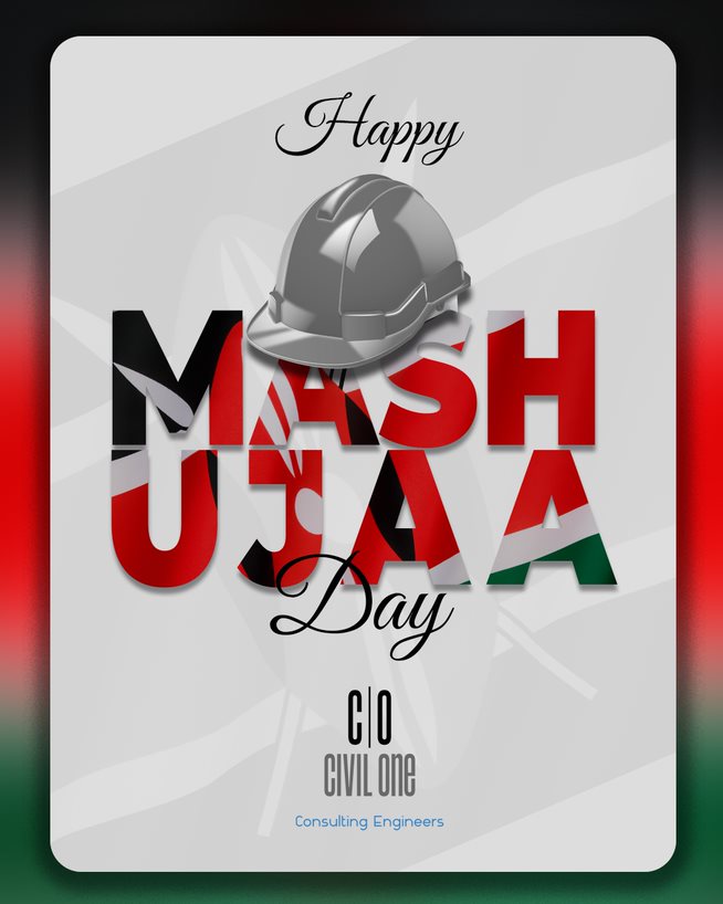Civil One Consulting Engineers LTD wishes you a Happy Mashujaa Day. May the spirit of togetherness bring out the hero in one of us. We celebrate all our heroes, past and present. God bless Kenya.
#MoreThanJustEngineering
#MashujaaDay
#HappyMashujaaDay2022