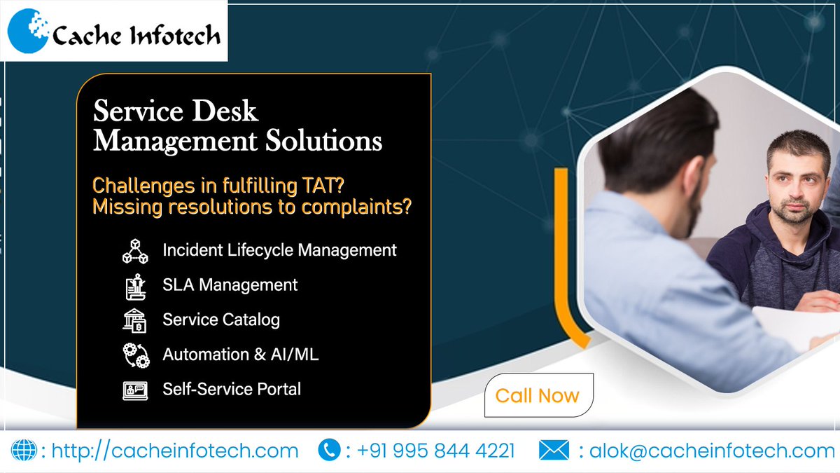 InfotechCache's tweet photo. Cache Infotech #ServiceDesk Management Solutions integrate with your business operations to enhance ROI, & achieve business success.
Contact Now
#incidentmanagement #servicedelivery #serviceprovider #servicemanagement #sla #automation #ai #machinelearning #cacheinfotech https://t.co/on30qNwrZS
