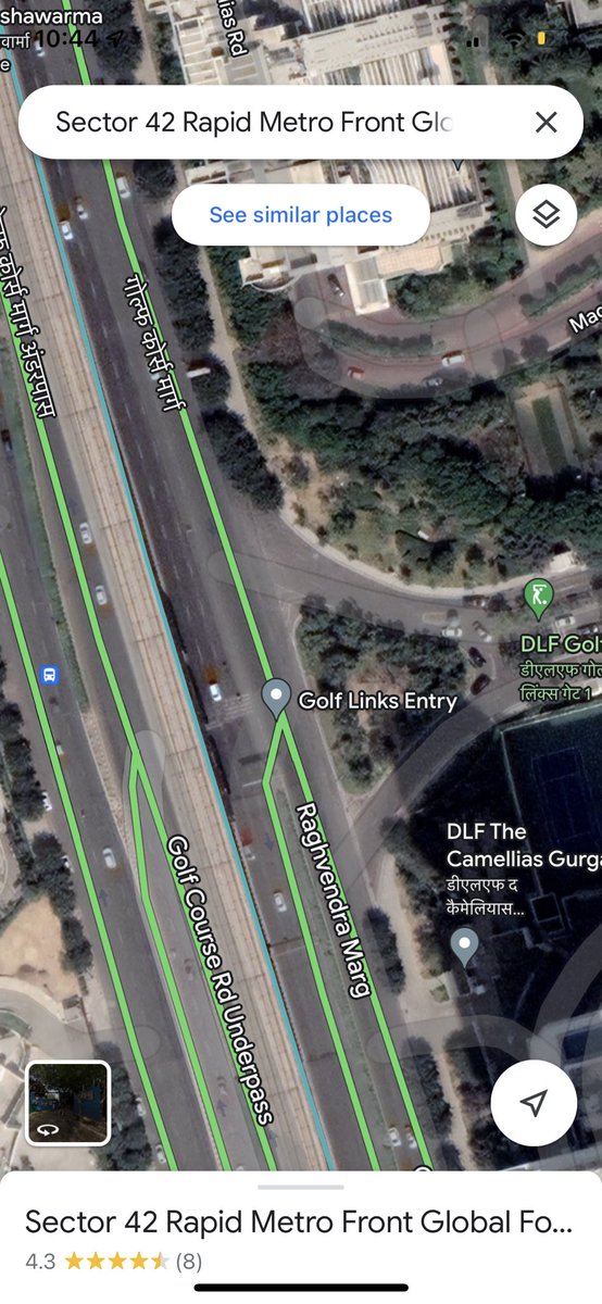 The spot where two cyclists were killed. A wide road for cars, but no infra for 1000s of cyclists each day. See the stopped cars forcing cycles into traffic. Flow is chaotic - we worry when driving here. On the right are glitzy multi-million $$ apartments. <a href="/cmohry/">CMO Haryana</a> <a href="/OfficialGMDA/">GMDA</a>