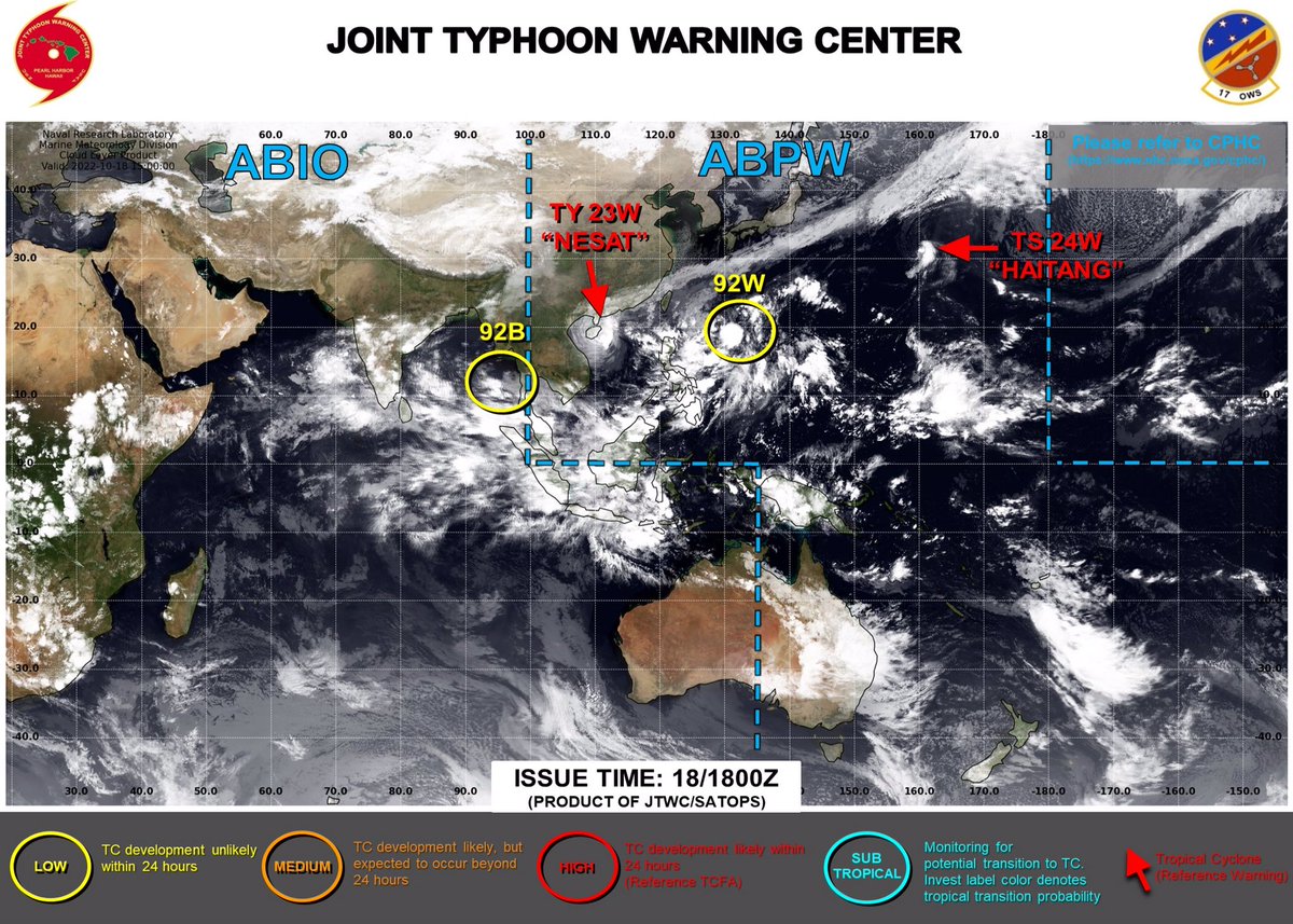 DrML350PhD's tweet photo. Memory
๐West Pacific
๐10/14/2022~10/18/2022
๐Typhoon No. 19 #Sonca = Tropical Storm (TS) #Sonca โโ
๐Typhoon No. 20 #Nesat = Typhoon (TY) #Nesat
๐Typhoon No. 21 #Haitang = Tropical Storm (TS) #Haitang
Hung-Ming (H.M.) Lin, PhD https://t.co/aSrEsAeUIa