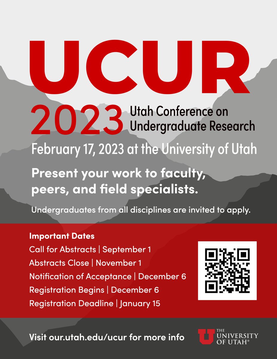 suuhonors's tweet photo. Seniors planning to graduate in the spring 2023 or fall 2023 semesters and are considering disseminating your capstone project at the Utah Conference for Undergraduate Research, please reach out if you are interested/planning to disseminate your work at this conference! https://t.co/9H7G2cn4GB