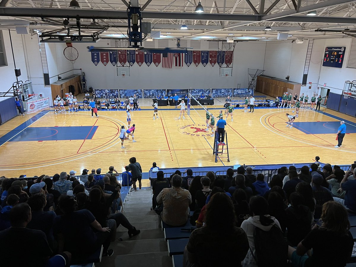 tombuning's tweet photo. Top ranked Chaminade Silverswords Volleyball taking on PacWest’s 3rd ranked Point Loma, before a loud home crowd.  Taking the first set 25- 18. #GoSwords #SilverswordsontheRise https://t.co/npCXfNThLK