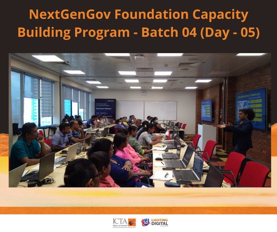 icta_srilanka's tweet photo. Happening now!
#FoundationCapacityBuildingProgram for the 4th batch of selected #NextGenGov Officials in collaboration with Microsoft and the #MinistryofHomeAffairs.
The 'use of digital tools for collaboration in the government sector' was covered during the session. https://t.co/MZHnFsFWSi