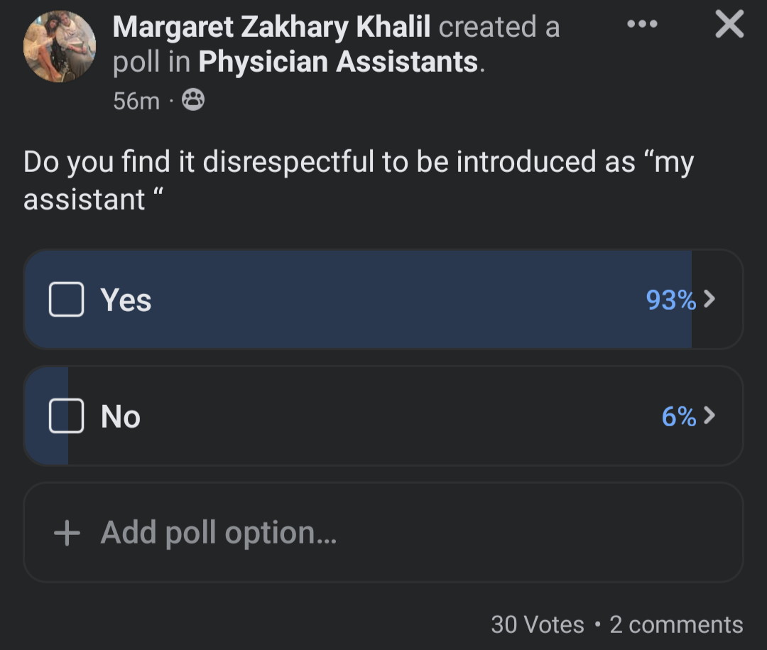 If you feel disrespected by being called an "assistant" (your job title is literally #PhysicianAssistant), then maybe you should've gone to medical school and completed residency instead of taking the shortcut that is PA school. #StopScopeCreep #MedSchoolMatters #MedTwitter