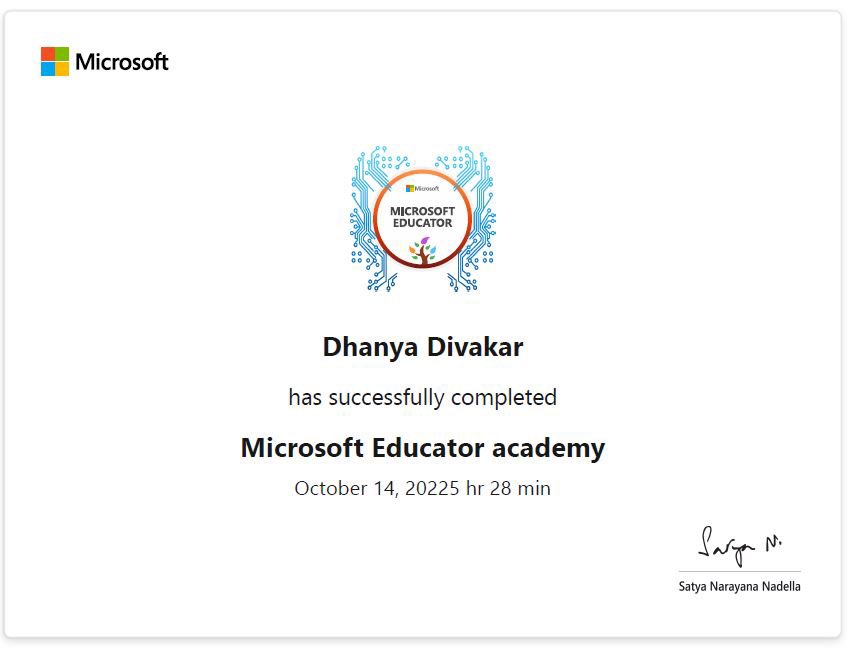 gemsnms_alkhail's tweet image. Congratulations Ms Dhanya Divakar on your #MicrosoftEducator certification, you deserve it!