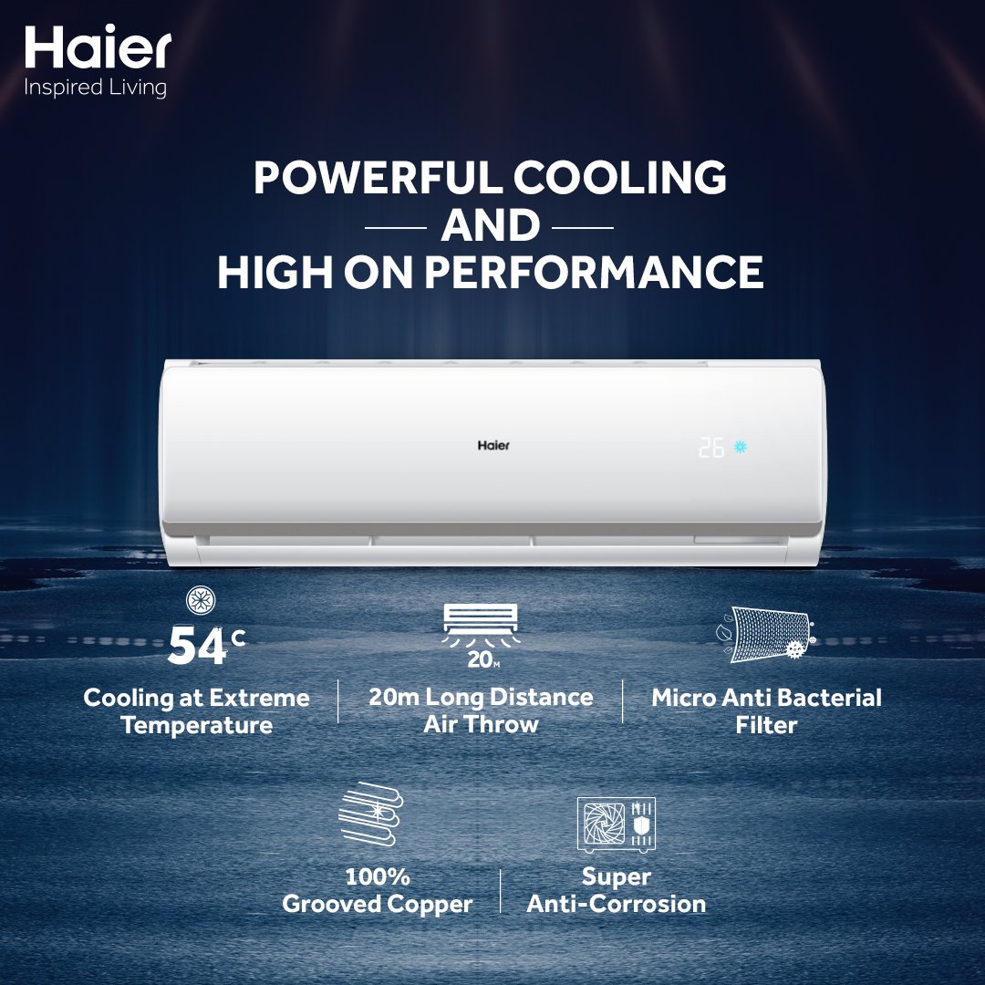 IndiaHaier's tweet photo. Bring Home Haier Turbo Cool Air Conditioners with distinguishing features, designed to ensure optimized cooling and provide fresh and healthy air always.
#HaierAirConditioners #AirConditioners #HaierAC #TurboCoolAC #HaierAppliances #InspiredLiving #HaierIndia #FixedSpeedAC https://t.co/1gFxvzokAx