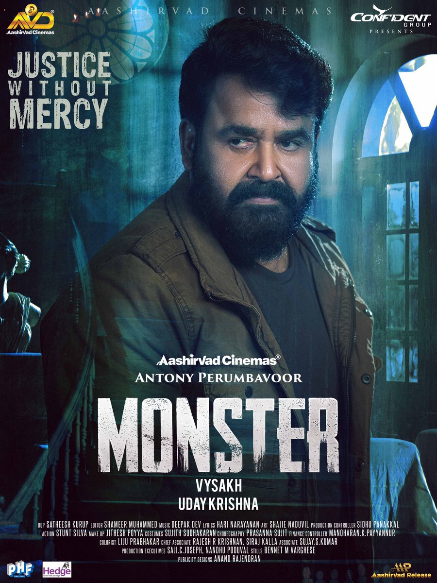 aashirvadcine's tweet photo. #Monster in cinemas from tomorrow.
@mohanlal | #Vysakh | #UdayKrishna | @antonypbvr |#Sidhique | #Lena | #HoneyRose | @LakshmiManchu | @TheSudevNair | @deepakdev4u | @silvastunt | @aashirvadcine |#MonsterTrailer https://t.co/U7MkSnC4qe
