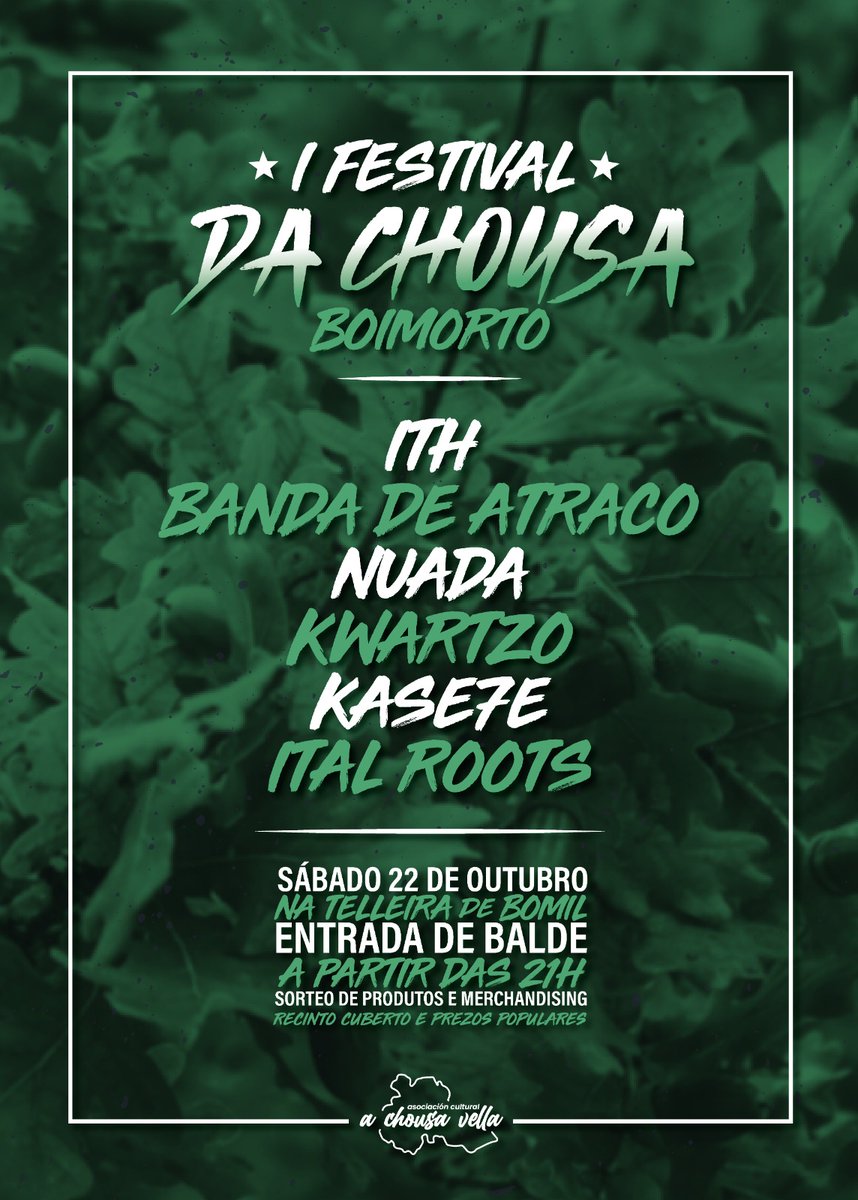 nuadagz's tweet photo. Este sábado estamos en Boimorto no Festival da Chousa compartindo escenario outras bandazas e artistas. De balde e nun recinto cuberto por se fai mal tempo. 

Xente de Boimorto e arredores, non tedes excusa! 🔥 https://t.co/Htxp4THeAb
