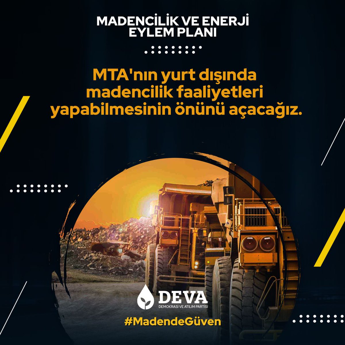 Her zaman bir adım önde olmak yapılmayanı yapmak için geliyoruz.  
#EnerjideAtılım 
#MadendeGüven 
<a href="/alibabacan/">Ali Babacan</a> <a href="/aliguven_06/">Ali Güven</a> <a href="/HanifiOzhan/">Hanifi Özhan</a> <a href="/fundaozer06/">Funda ÖZER</a> <a href="/hamza_aydogdu/">Hamza AYDOĞDU</a> @YusufGoctudeva
<a href="/yunkeles/">Yunus Keleş</a> <a href="/avugurakyuz/">Av. Uğur Akyüz</a>