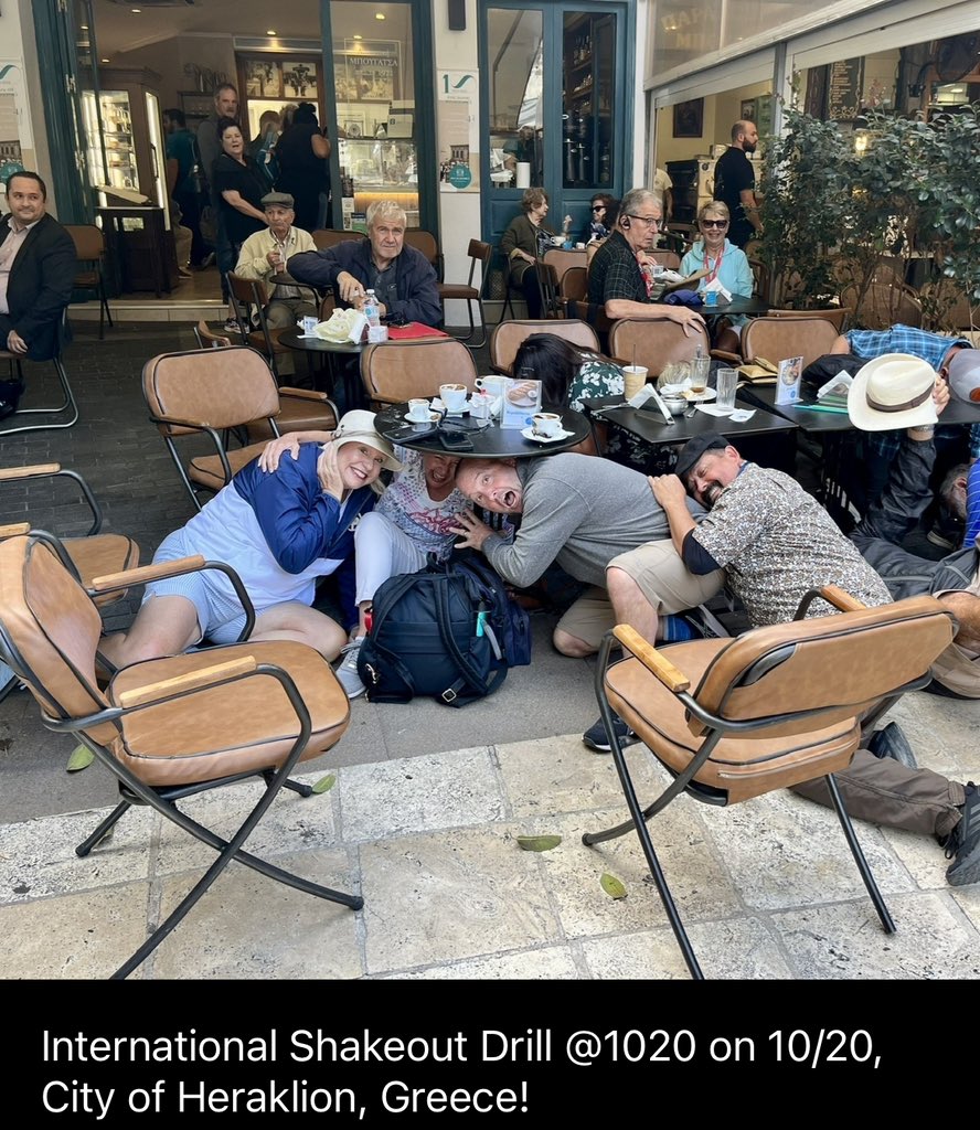 DarrellRuby's tweet image. International Shakeout Drill completed, ✅ while on vacation. Not sure the waiter or the other patrons at the coffeehouse in Greece understood. @waShakeOut @ShakeOut #EM #HCEM @providence @providence_phc