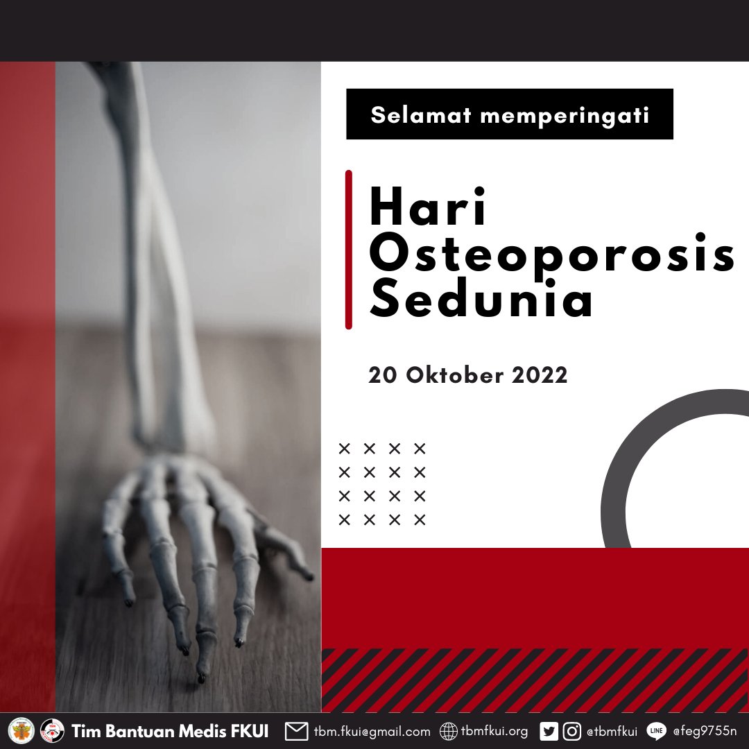 [HARI OSTEOPOROSIS SEDUNIA]

Hari Osteoporosis Sedunia diperingati setiap tahunnya pada tanggal 20 Oktober untuk meningkatkan kesadaran masyarakat global mengenai osteoporosis
⁠
#TBMFKUI⁠
#TangguhBeraniMandiri⁠
#TogetherBringsMore