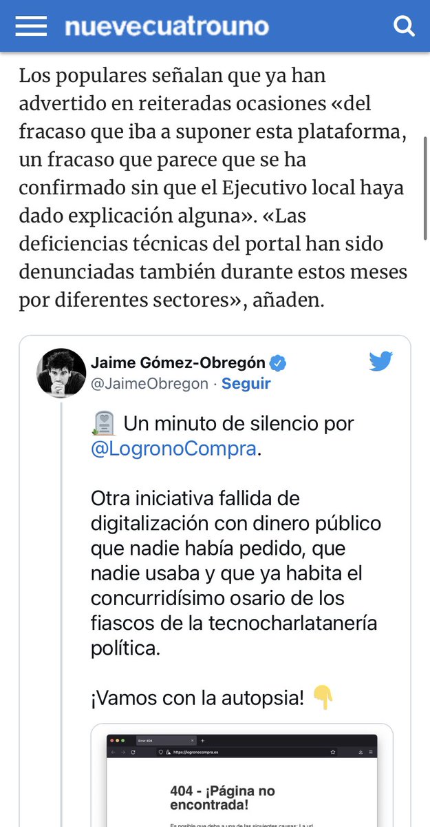 JaimeObregon's tweet photo. 📣 ¡Juntos hemos conseguido denunciar y visibilizar otra inversión fallida de dinero público: «Logroño Compra»! Parece que mi hilo del martes llegó a la oposición política en Logroño, y de ahí ha saltado a la prensa local.

¡Gracias a todos los que hicisteis retuit! 💪🏼❤️ https://t.co/JpouTayztl