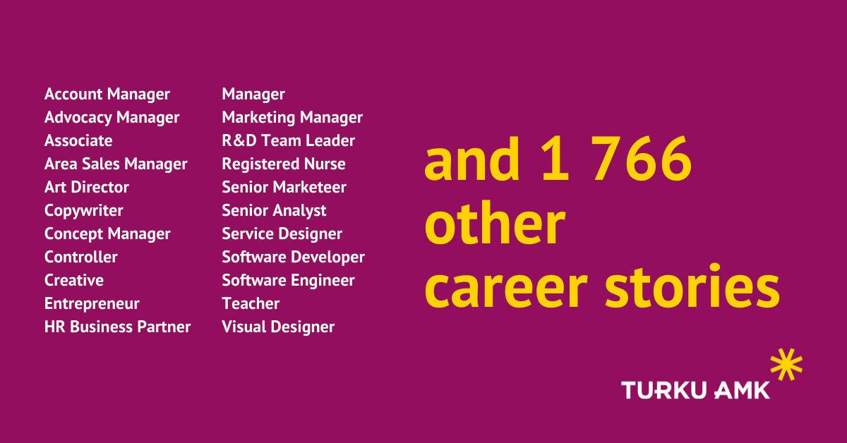 TurkuAMK's tweet photo. What about you, an alumni of 2017? The national career monitoring survey is open until 9 November.
You have received a link to the survey in your email. Every answer is important, just like your career story  ➡️ More information https://t.co/2jz68NfxRc #TurkuUAS https://t.co/ZjdbVStZLk