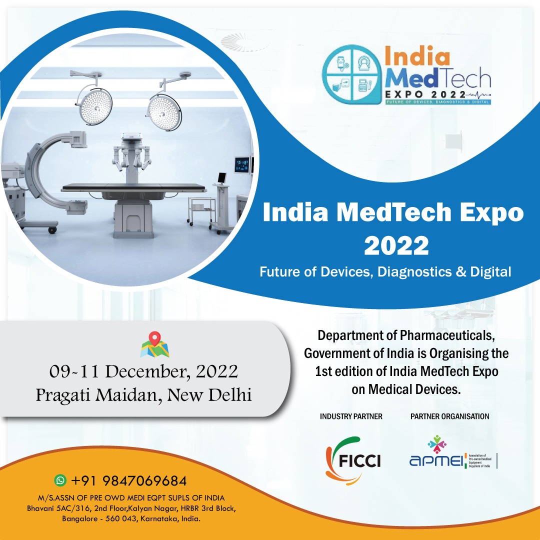 APMEI3's tweet photo. India Medtech Expo 2022 is held on 09-11 December, 2022 @ Pragati Maidan, New Delhi.

 APMEI is a Partner organization.

#india #medtech #expo #newddelhi #december #medicalexpo #apmei #partner #registernow https://t.co/keo8M2874E